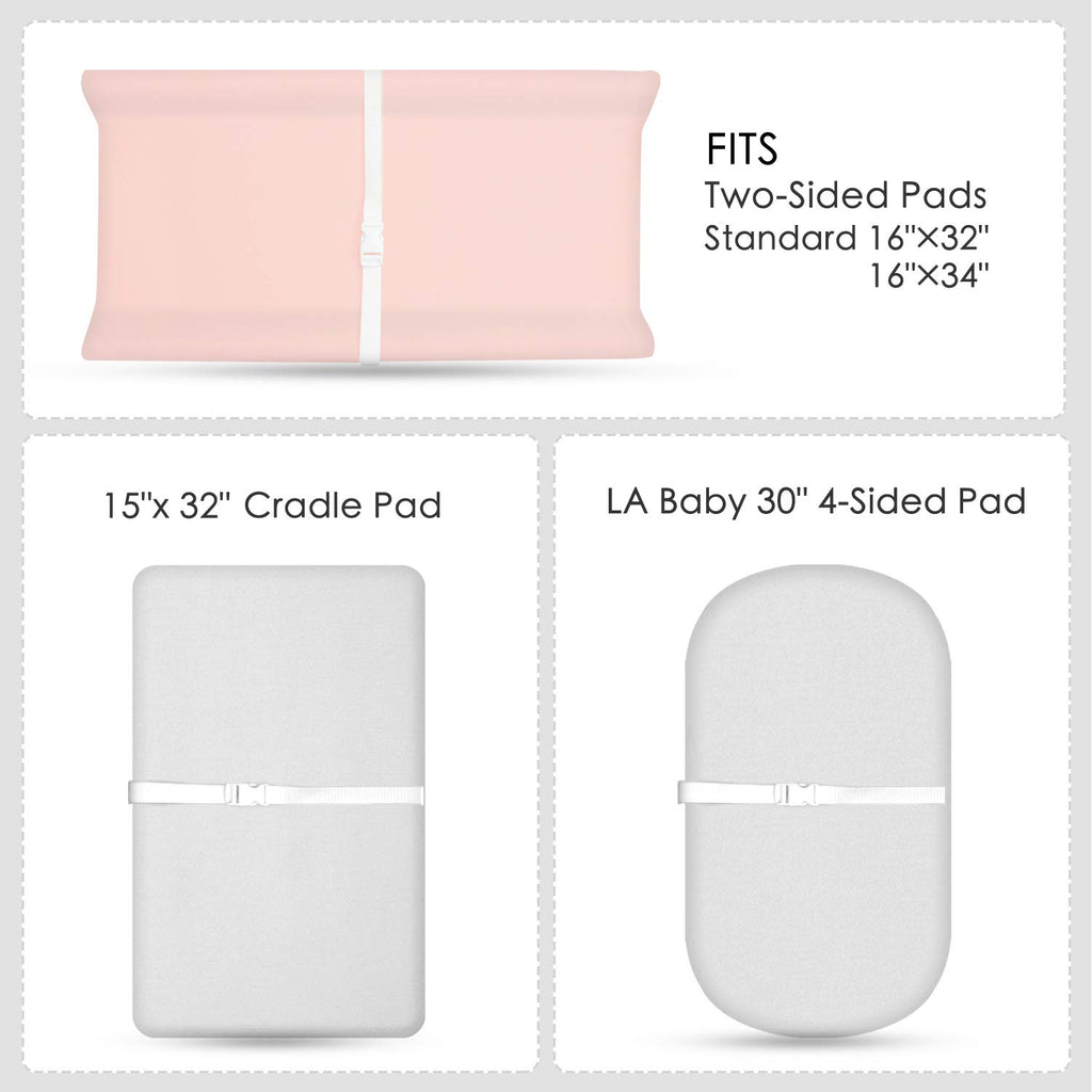 TILLYOU Changing Pad Cover Set in Soft Jersey Material Diaper Changing Table Sheets - Fits 32"/34''x16 Contoured Pad for Babies,Peachy Pink & Lt Gray