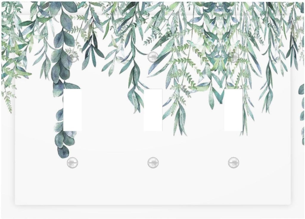 Eucalyptus Leaves Greenery Vine Flowers Simplicity Decorative Switch Plates 3 Gang Wall Plate Triple Toggle Light Switch Cover Faceplate Electrical Wall Panels for Bed Room Living Room Decor