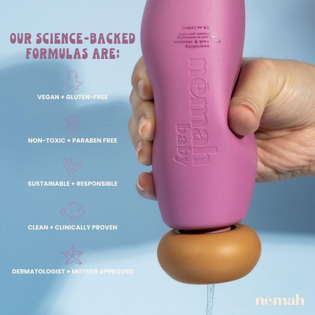 Nemah - 2-in-1 Baby Soap and Shampoo - Tear-Free Baby Body Wash and Shampoo with Actismart Chamomile, Jojoba Oil, & Activera Aloe - Vegan & Cruelty-Free - 9.8 fl. oz.