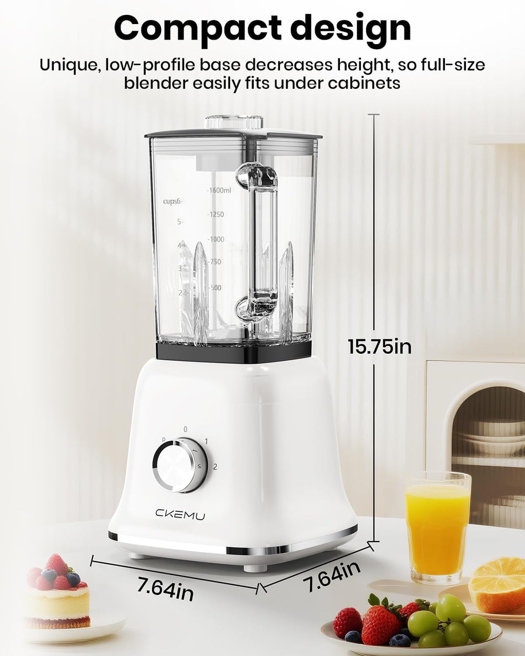 Professional Blender For Smoothies, 58 Oz Glass Jar, Glass Blender Including Puree & Crush Ice Functions, 750 Watts, B02 (White)