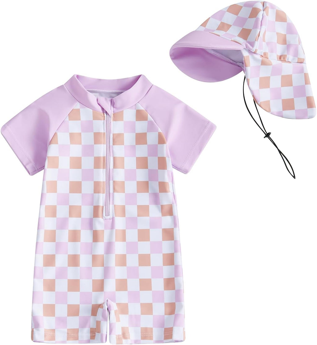 MAYUMMPY Baby Boys Girls Swimwear Casual Zipper One Pieces Rash Guard Swimsuit and Hat Beachwear Bathing Suit