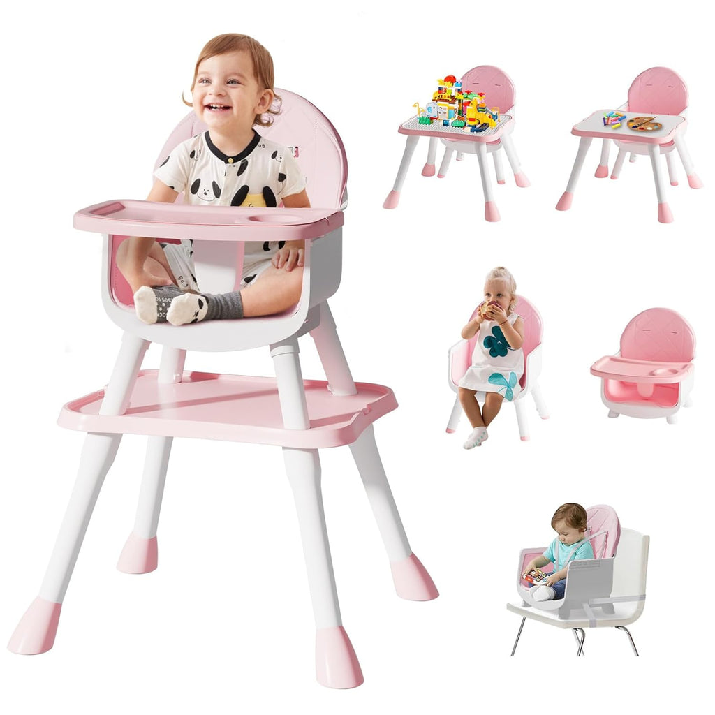 6 in 1 Baby High Chair for Babies and Toddlers, Booster Seat, Kids Learning Table & Chair (Pink)