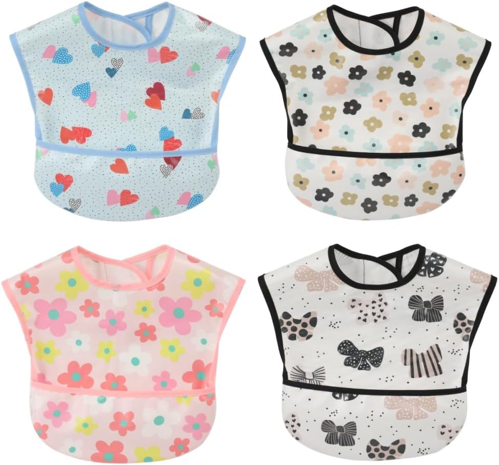 Baby bibs Waterproof Toddler bib - Feeding bib with Pocket for Infant Boy Girl Washable 6-36M