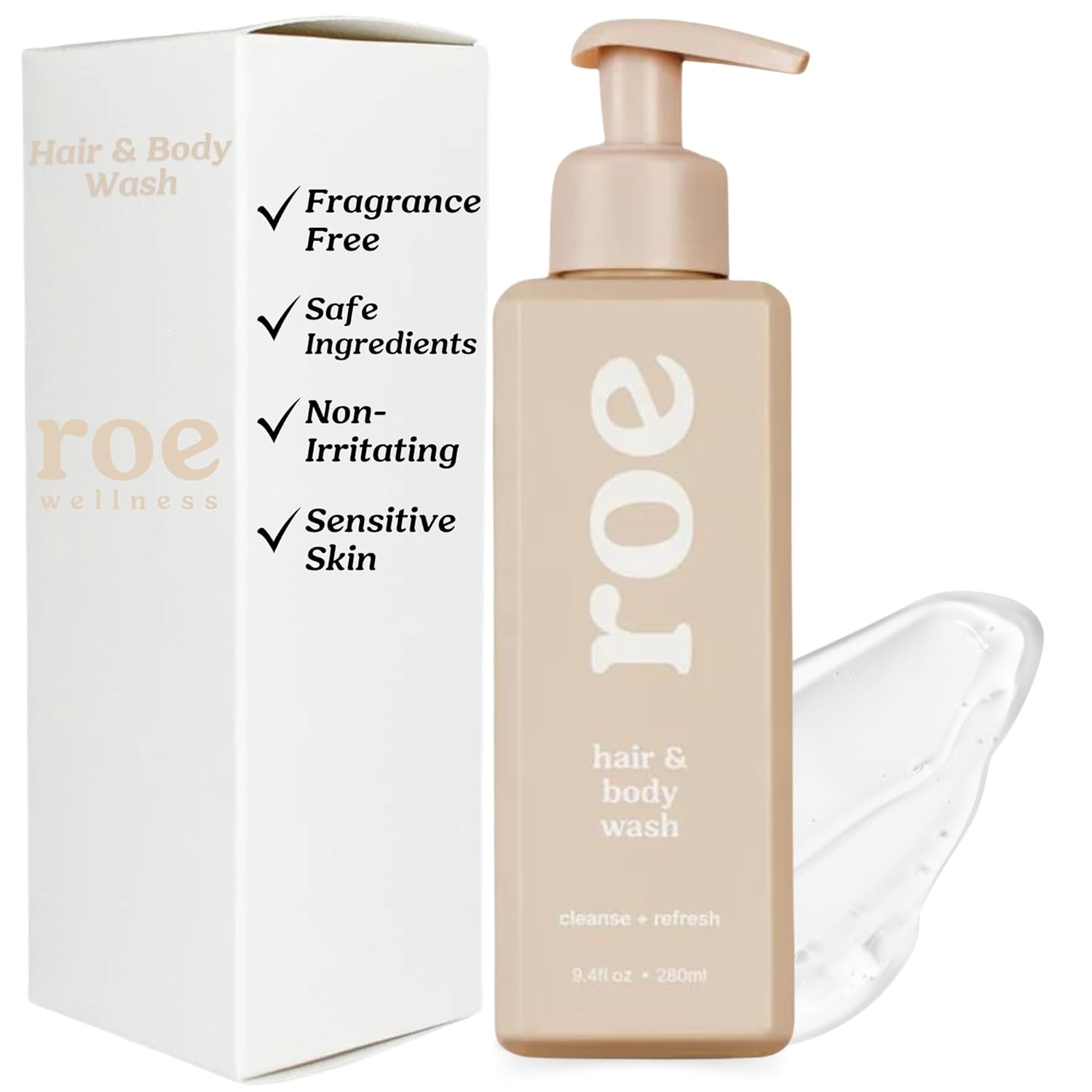 Roe Wellness- Toddler & Baby Body Wash & Shampoo Moisturizing Clean Ingredients | Suitable for Sensitive Skin, Fragrance-Free, Natural Vanilla Scent, Fresh Cleaning | 9.4 fl oz.