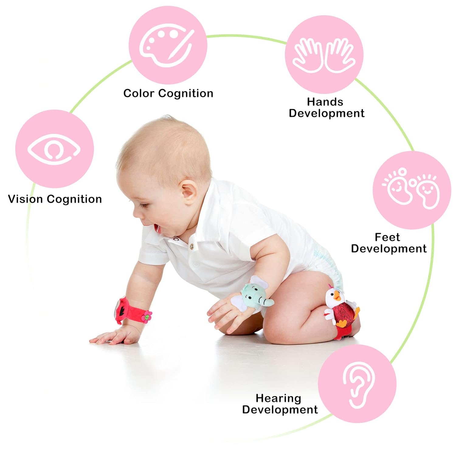 4 Pieces Baby Wrist Rattles Animal Pattern Newborn Foot Rattles Toy for 0-12 Months Babies Boy Girl Infant Birthday Gifts Educational Toys, 4 Designs (Sheep, Dog, Chick, Monkey)