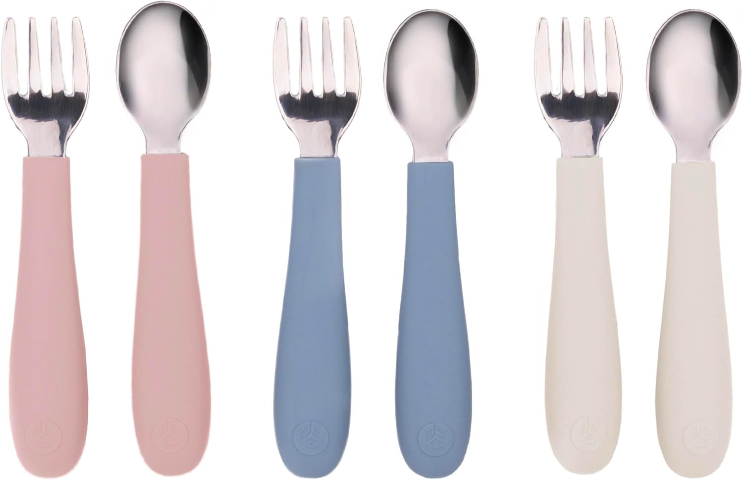 WeeSprout Toddler Utensils, 3 Forks & 3 Spoons, 18/8 Stainless Steel & Food Grade Silicone, Thick Easy-Grip Handles, Perfect Length For New Self Feeders, Gentle On Gums & Teeth, Dishwasher Safe