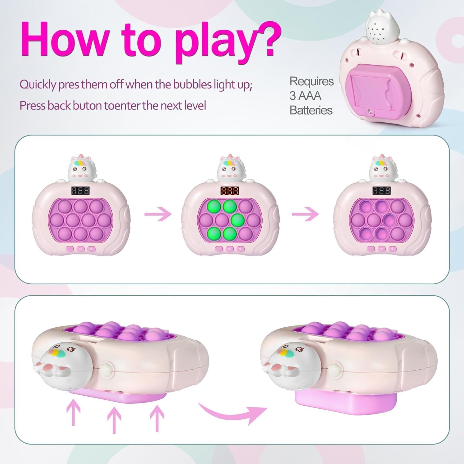 Fast Push Game Pop Fidget Toys for Kids Adults, Handheld Puzzle Game Sensory Toys with LED Screen, Quick Push Light Up Game Gifts for 3-12 Year Old Girls Boys