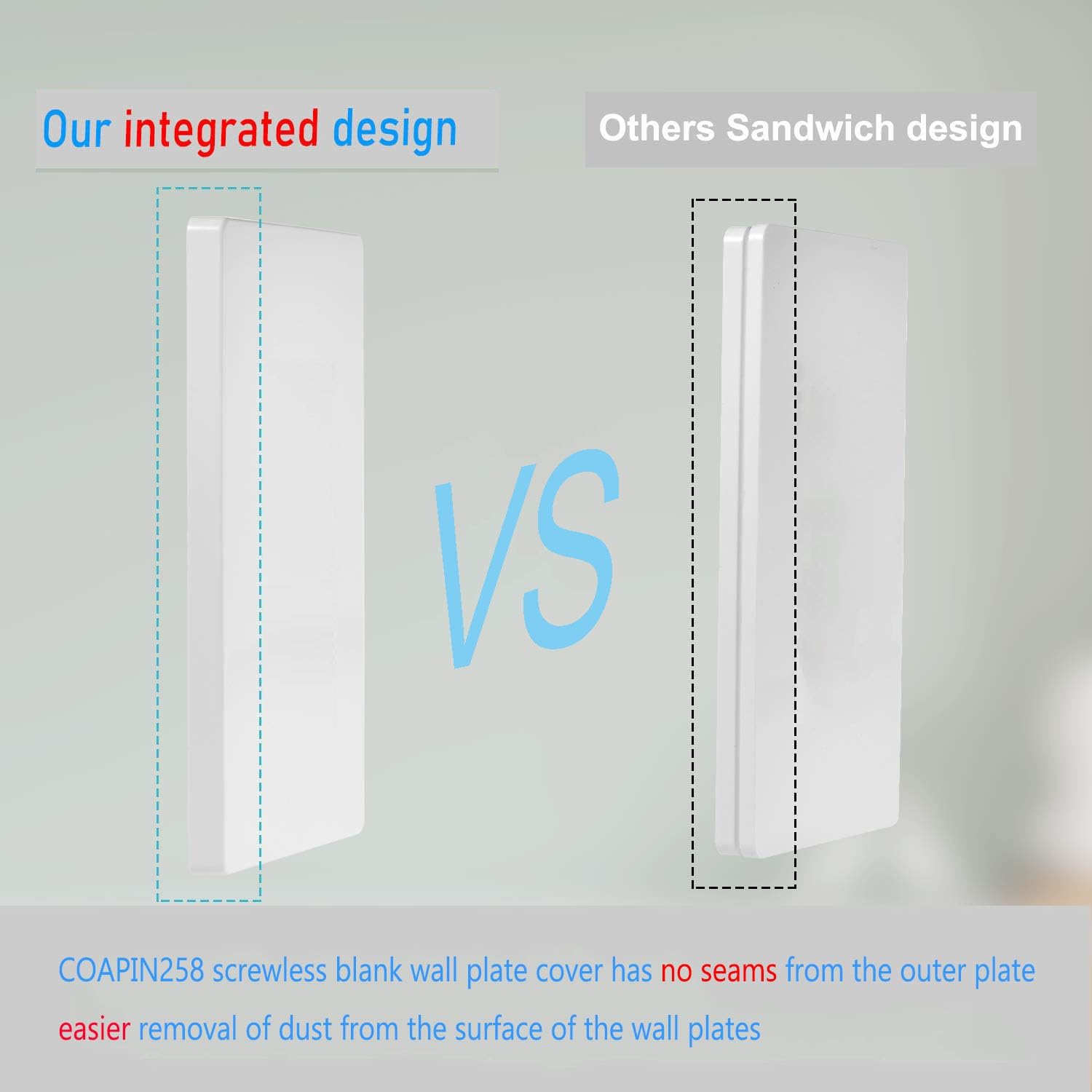 1-Gang Screwless Blank Wall Plate Cover Blank Switch Outlet Electrical Faceplate for Light Switch, Receptacle, Dimmers, USB Outlet, GFCI, Child Safe Cover Plate, White (4-Pack)