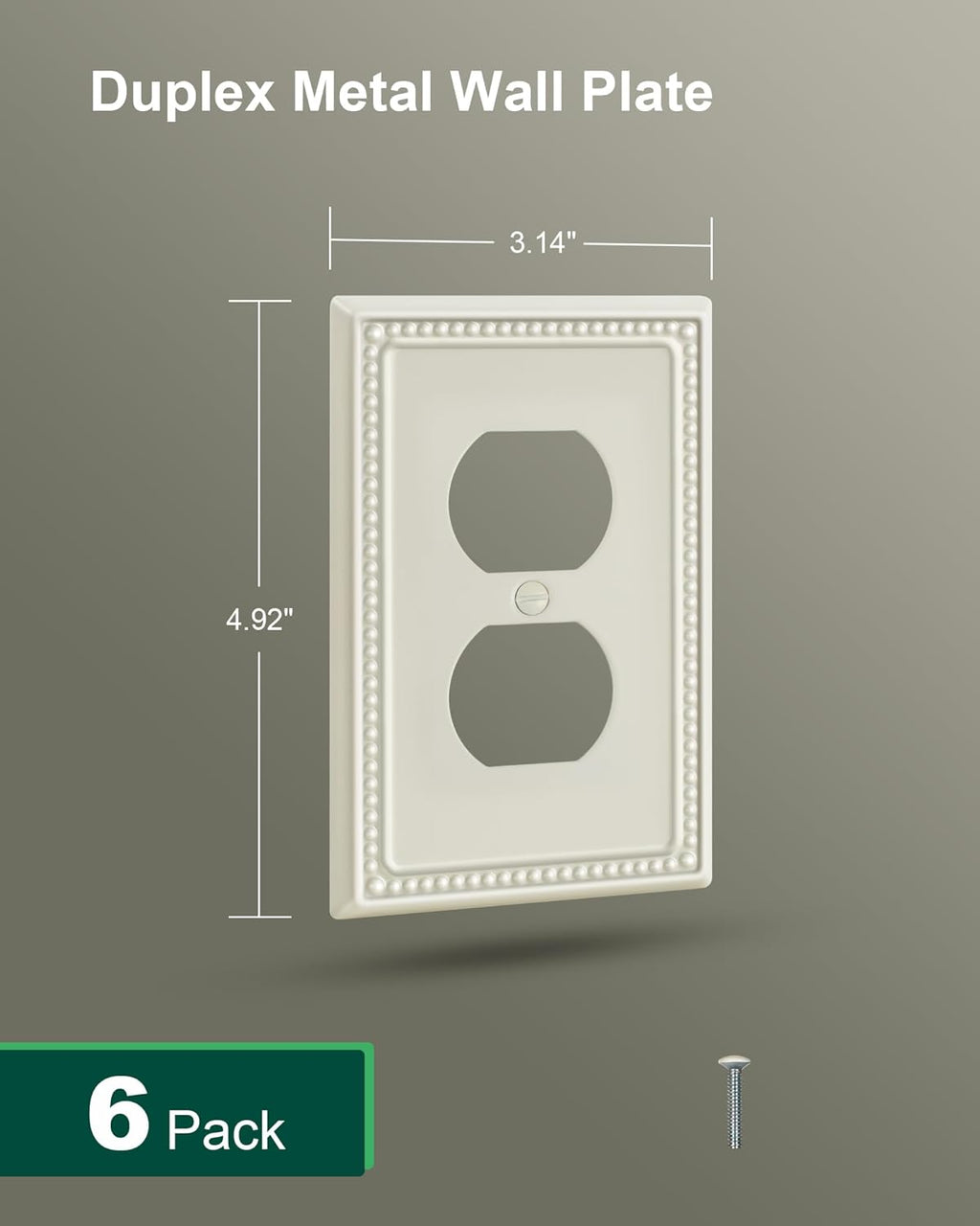 6-Pack Duplex Outlet Cover Plate, Light Almond Metal Wall Plates for Electrical Outlets, 1 Gang Receptacle Light Switch Cover, Pearls Decorative Switch Plates and Outlet Covers