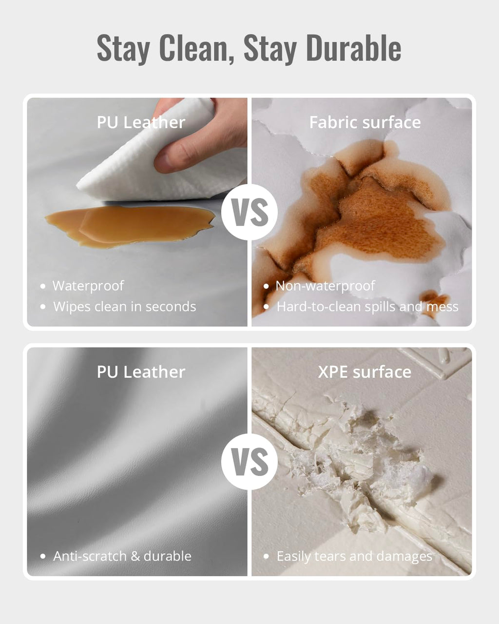 Blissful Diary Vegan Leather Baby Play Mat, 50x50 Thicken Foam Cushioned & Waterproof Playpen Mat for Infants and Toddlers, Stylish and Just Wipe-Clean Playmat for Baby Play on Floor, Light Gray