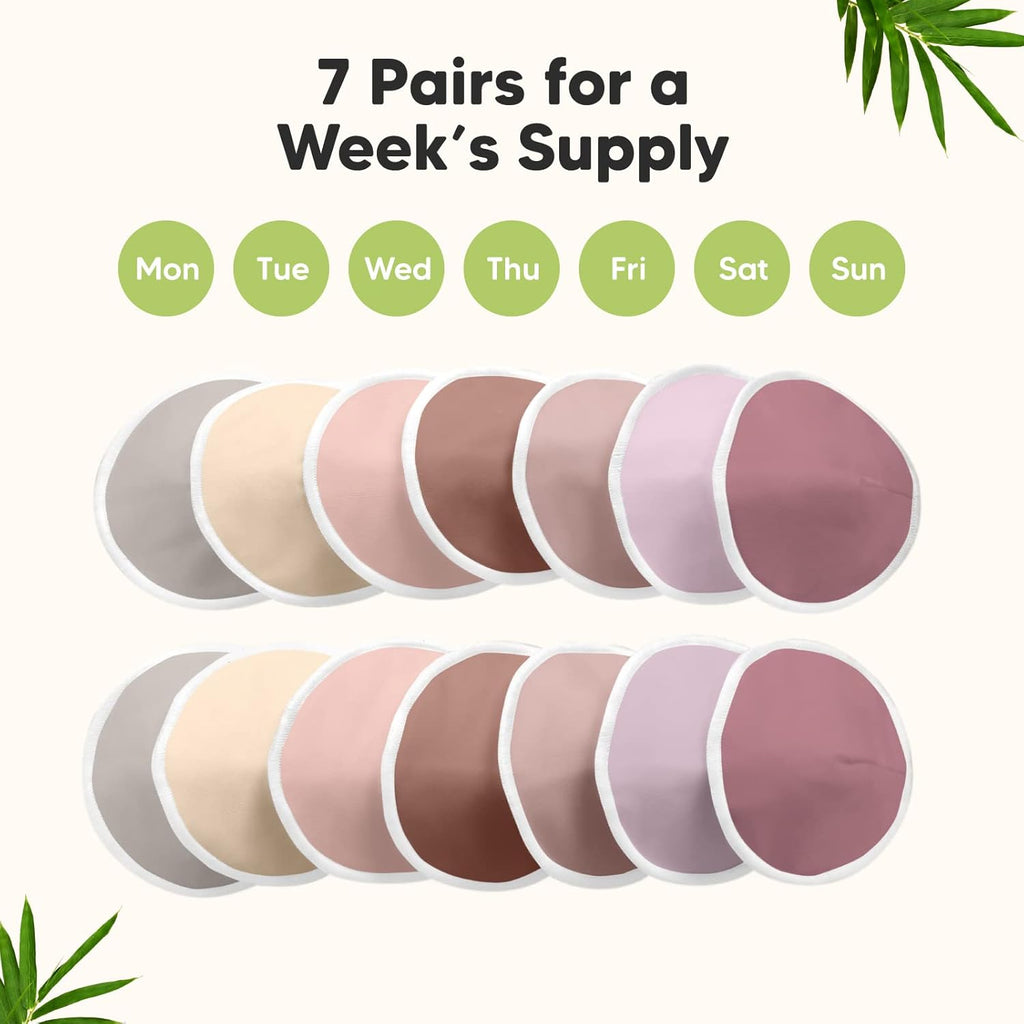 Organic Nursing Pads - 14 Washable Viscose Derived from Bamboo Breastfeeding Pads, Wash Bag, Reusable Breast Pads for Breastfeeding, Nipple Pads for Breastfeeding Essentials(Plum, M 3.9")