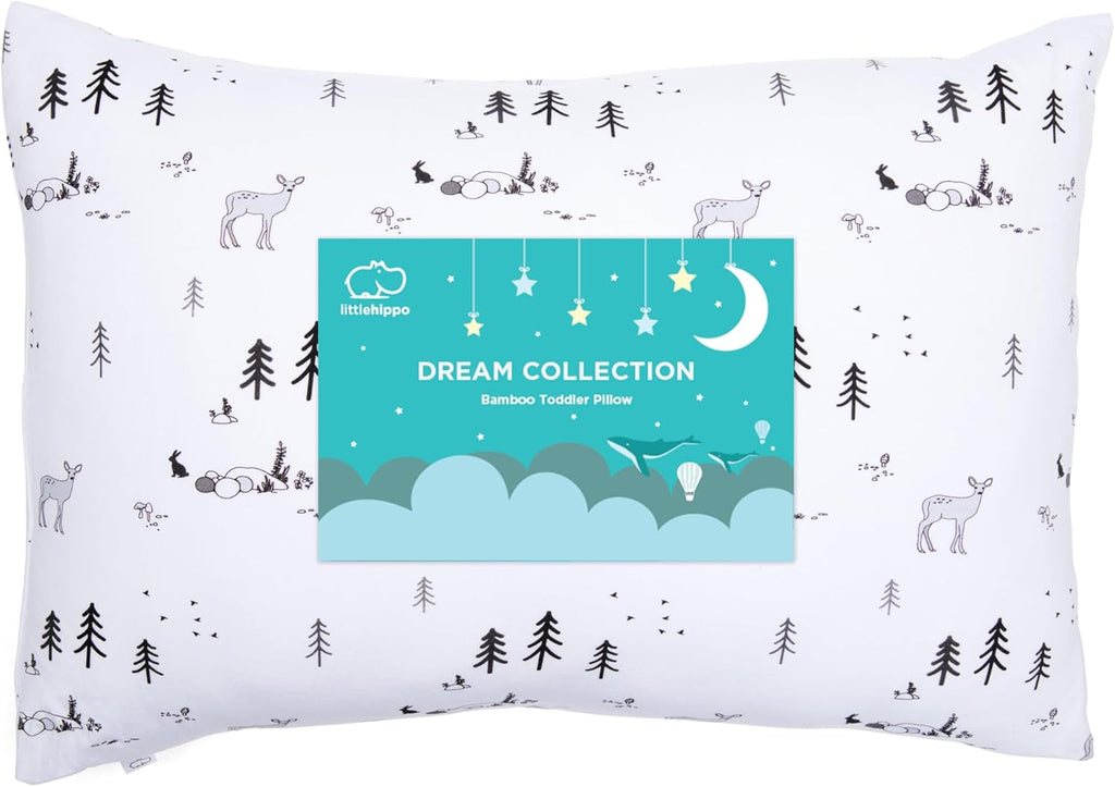LittleHippo Toddler Pillow (13x18) with Viscose Derived from Bamboo Pillowcase - Hypoallergenic Toddler Pillow for Sleeping, Kids Pillow, Travel Pillows, Mini Pillow, Toddler Bed Pillow (Woodland)
