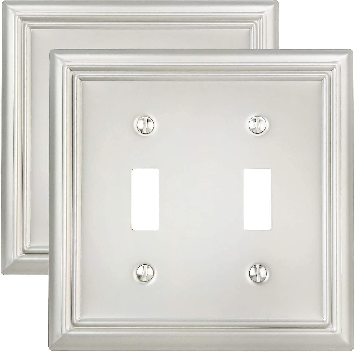 2-Pack Double Toggle Wall Plate, Metal Switch Plate Cover, Satin Nickel Light Switch Cover, Midsize, A031 Series