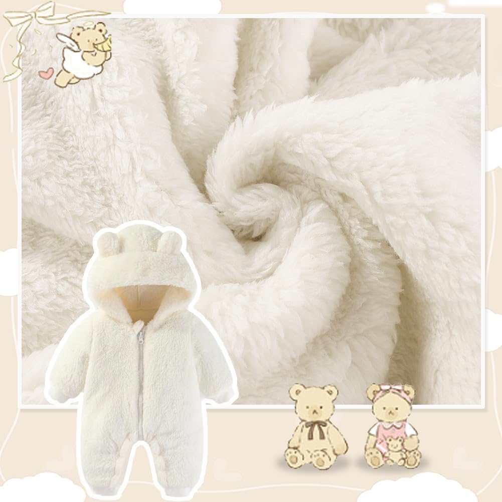 UVIPC Baby Newborn Bear Outfit Fleece Snowsuit Winter Clothes Hooded Jumpsuit Romper for Baby boy girl
