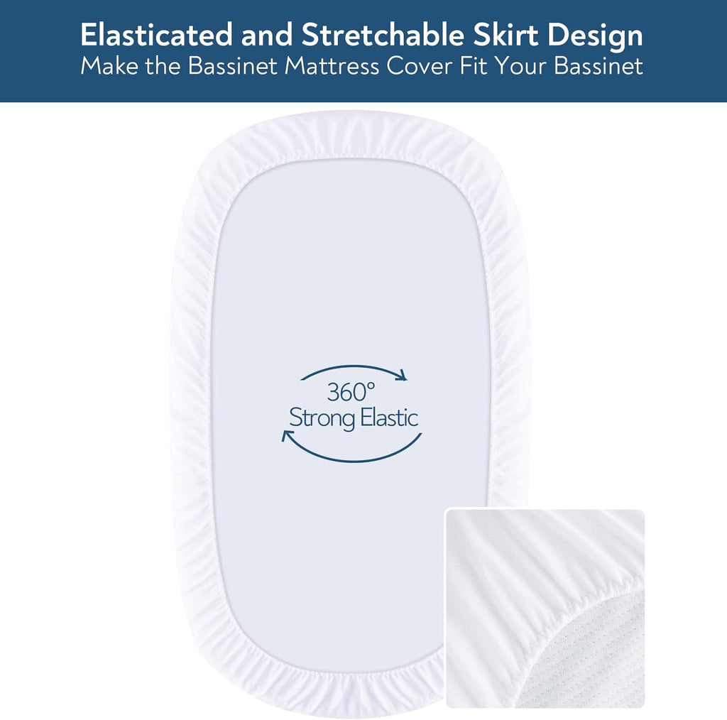 Baby Bassinet Mattress Pad Cover, Fit for UPPAbaby Bassinet and Moses Basket, 2 Pack Waterproof Quilted Bassinet Mattress Protector, Cotton Terry Surface, 13" x 30"