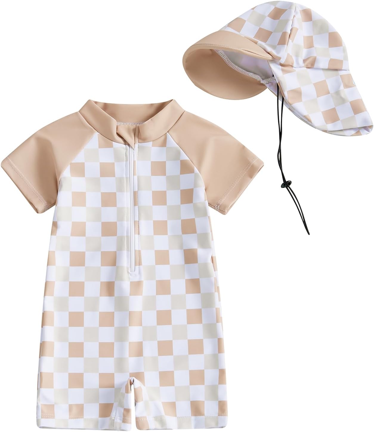 MAYUMMPY Baby Boys Girls Swimwear Casual Zipper One Pieces Rash Guard Swimsuit and Hat Beachwear Bathing Suit