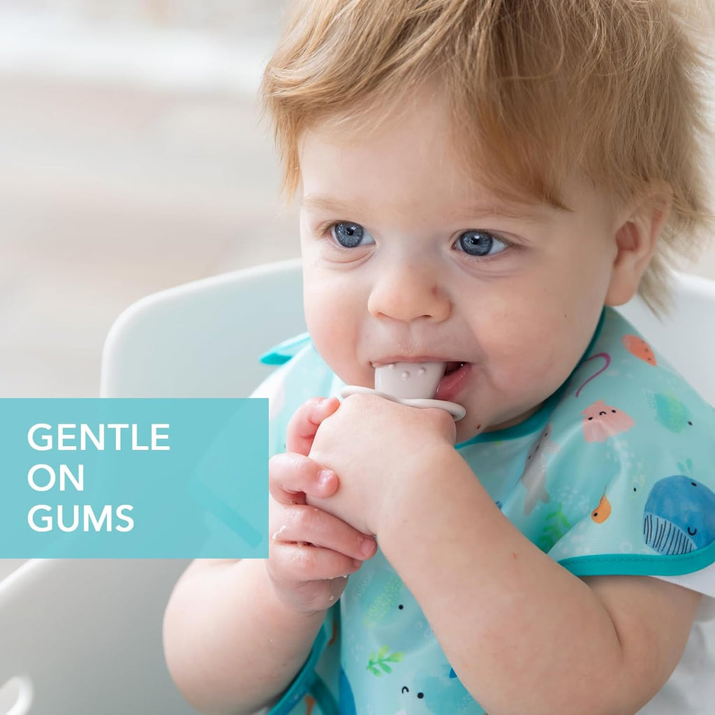 Bumkins Baby Utensils Set, Chewtensils Silicone Spoons for Dipping, Self-Feeding, Baby Led Weaning, Trainer Learning, First Stage Eating, Soft Practice Fork and Spoon, Babies 6 Months, Sand Beige