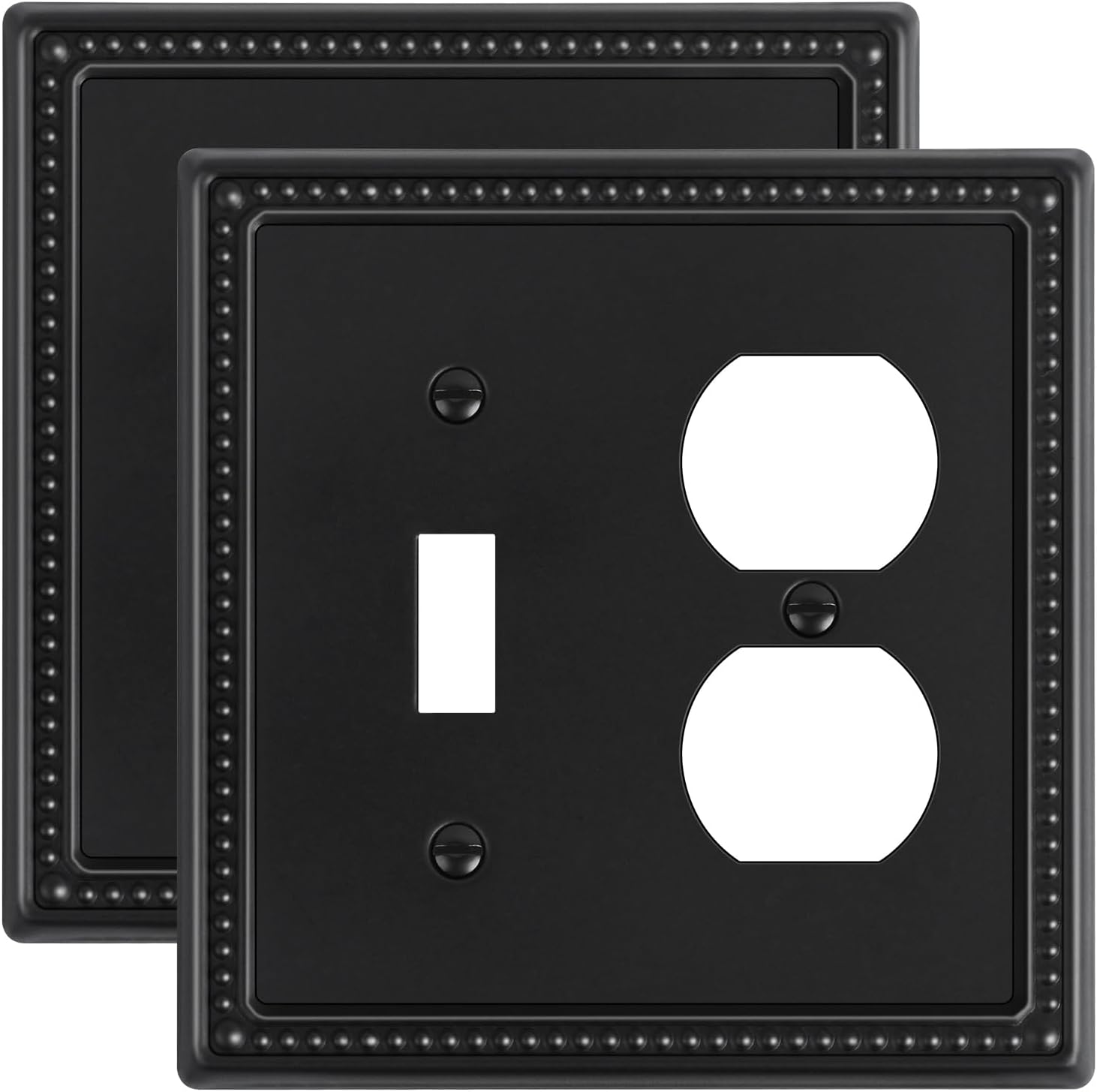 2-Pack Combo Toggle/Duplex Light Switch Cover Plate, Black Metal Wall Outlet Cover Plate, Decorative Beaded Wall Socket Receptacle Cover for Electrical Outlets, Light Switch