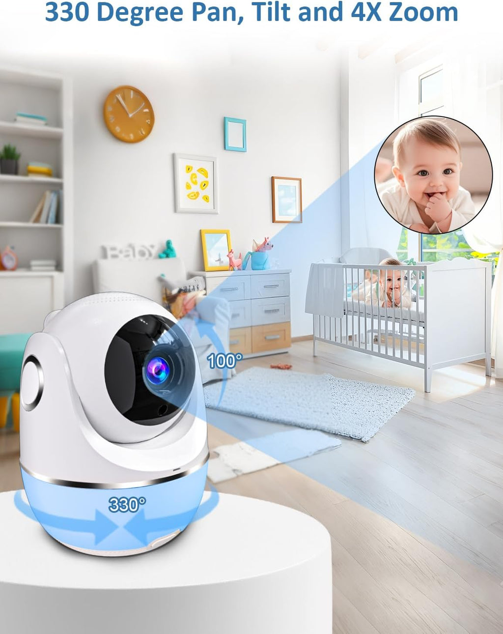 Baby Monitor, 5'' Screen with 32 Hours 5000mAh Battery, Pan-Tilt-Zoom Video 1080P Baby Monitor with Camera and Audio, Night Vision, VOX, 2-Way Talk, 8 Lullabies and 1200ft Range No WiFi