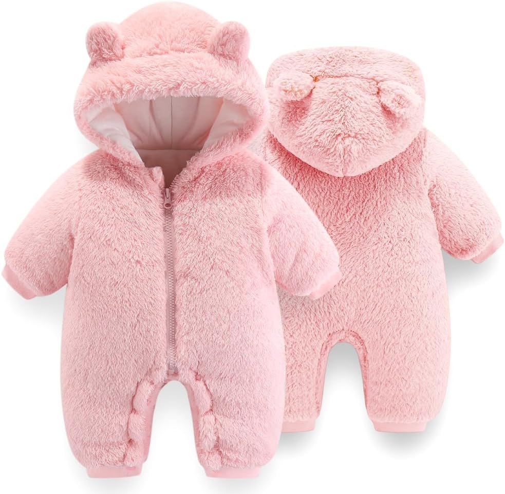 UVIPC Baby Newborn Bear Outfit Fleece Snowsuit Winter Clothes Hooded Jumpsuit Romper for Baby boy girl
