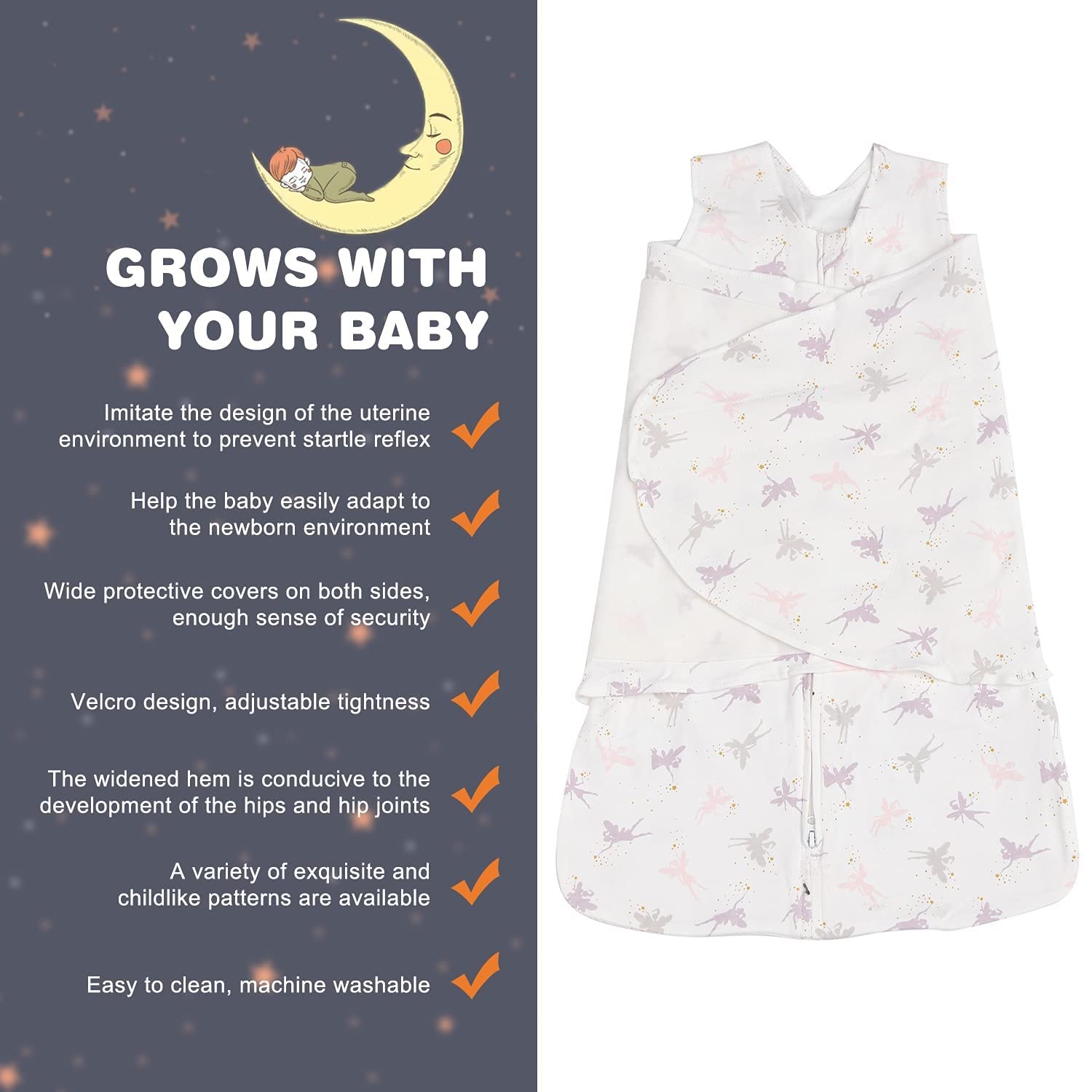 Swaddle-Blanket Baby Girl & Boy Swaddles Newborn Infant Transition 100% Cotton Wrap Blankets, 3-Way Adjustable Wearable Blanket, TOG 1.0 (Little Fairy 0-3 momth)