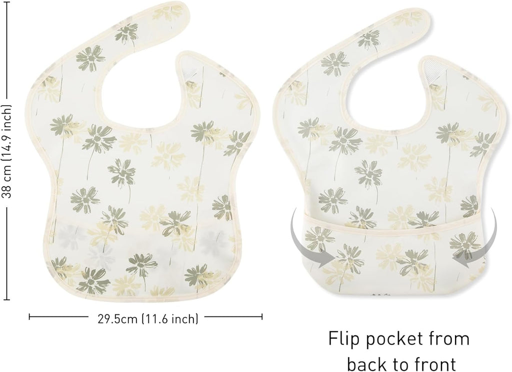 Mess Proof Baby Bib 3 Pack, Waterproof Led Weaning Baby Feeding Bibs with Food Catcher, Travel Feeding Bibs