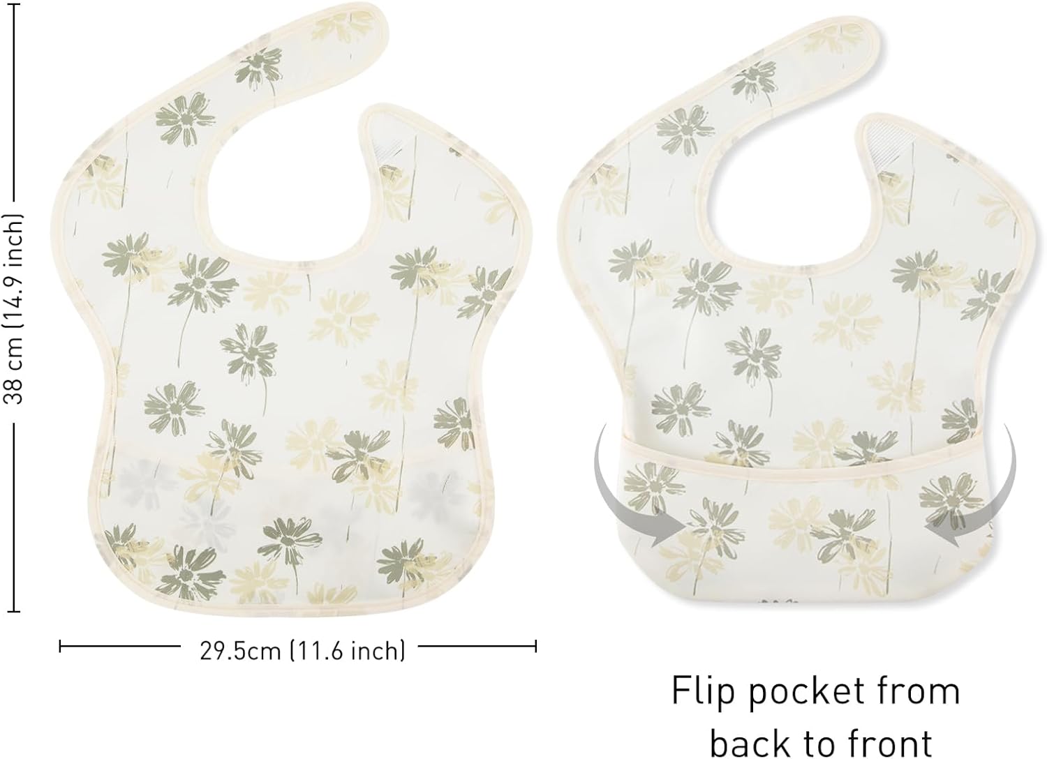 Mess Proof Baby Bib 3 Pack, Waterproof Led Weaning Baby Feeding Bibs with Food Catcher, Travel Feeding Bibs