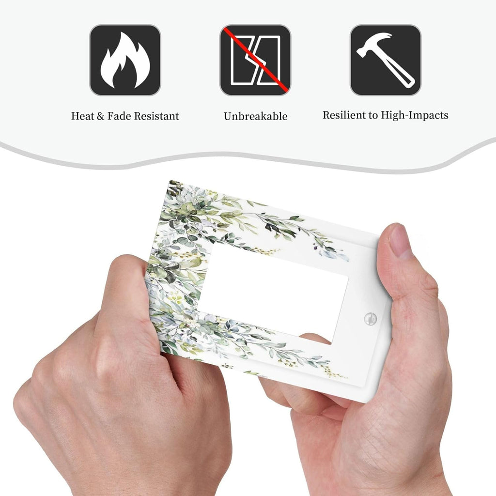 Decorative Outlet Covers Boho Farmhouse Flower Leaf Sage Green 1 Gang Single Rocker Light Switch Cover Plate Wall Plates GFCI Faceplate for Bedroom Cabin Decor