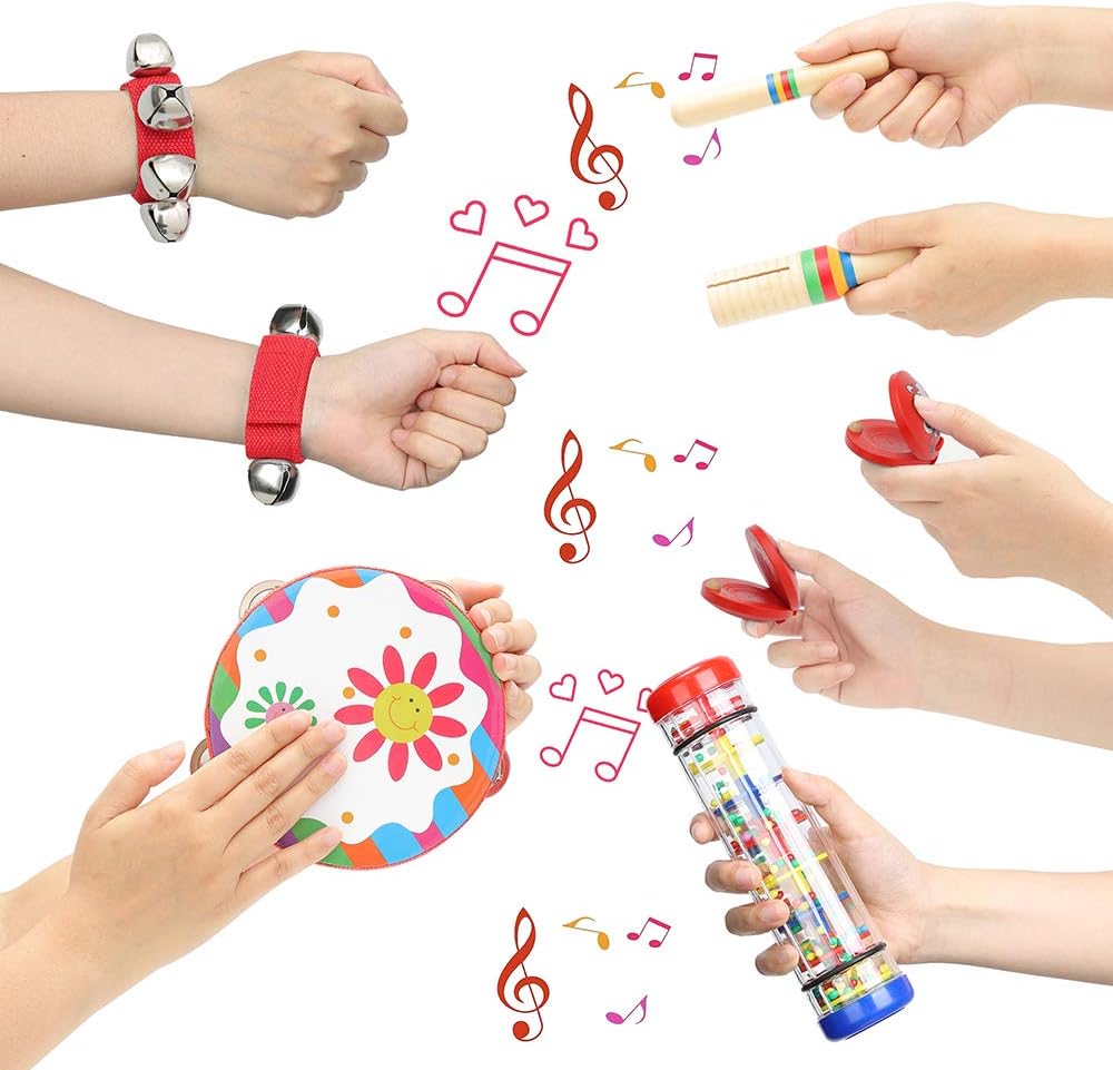 Kids Musical Instruments Toys Set: Baby Music Toys Montessori Percussion for Toddlers - Preschool Educational Musical Toys Set for Boys and Girls with Storage Bag (Red)