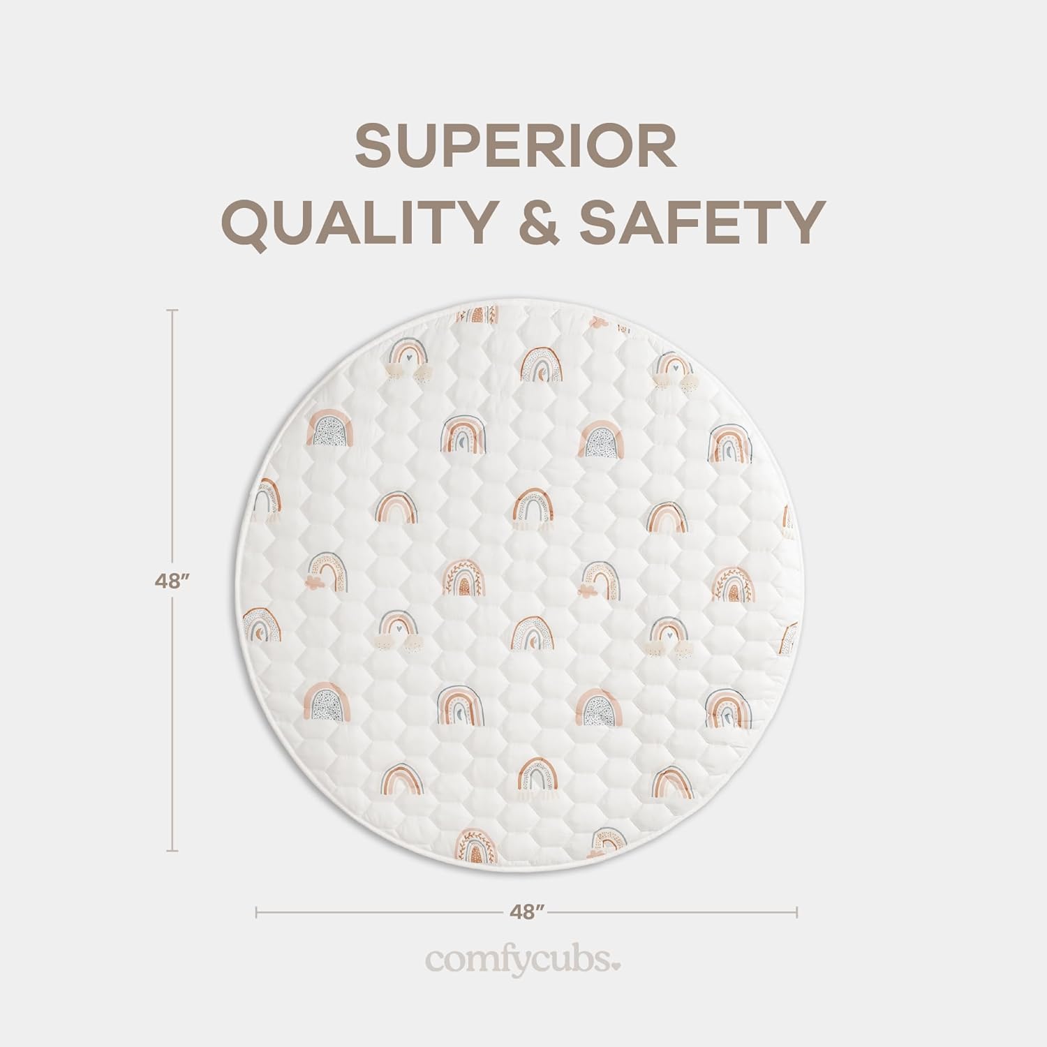 Comfy Cubs Round Kids Play Mat - Medium 48 inches Soft Quilted Baby Floor Mat with Non-Slip Bottom - Plush Design for Toddlers' Playtime and Relaxation - Comfortable and Durable - Rainbow