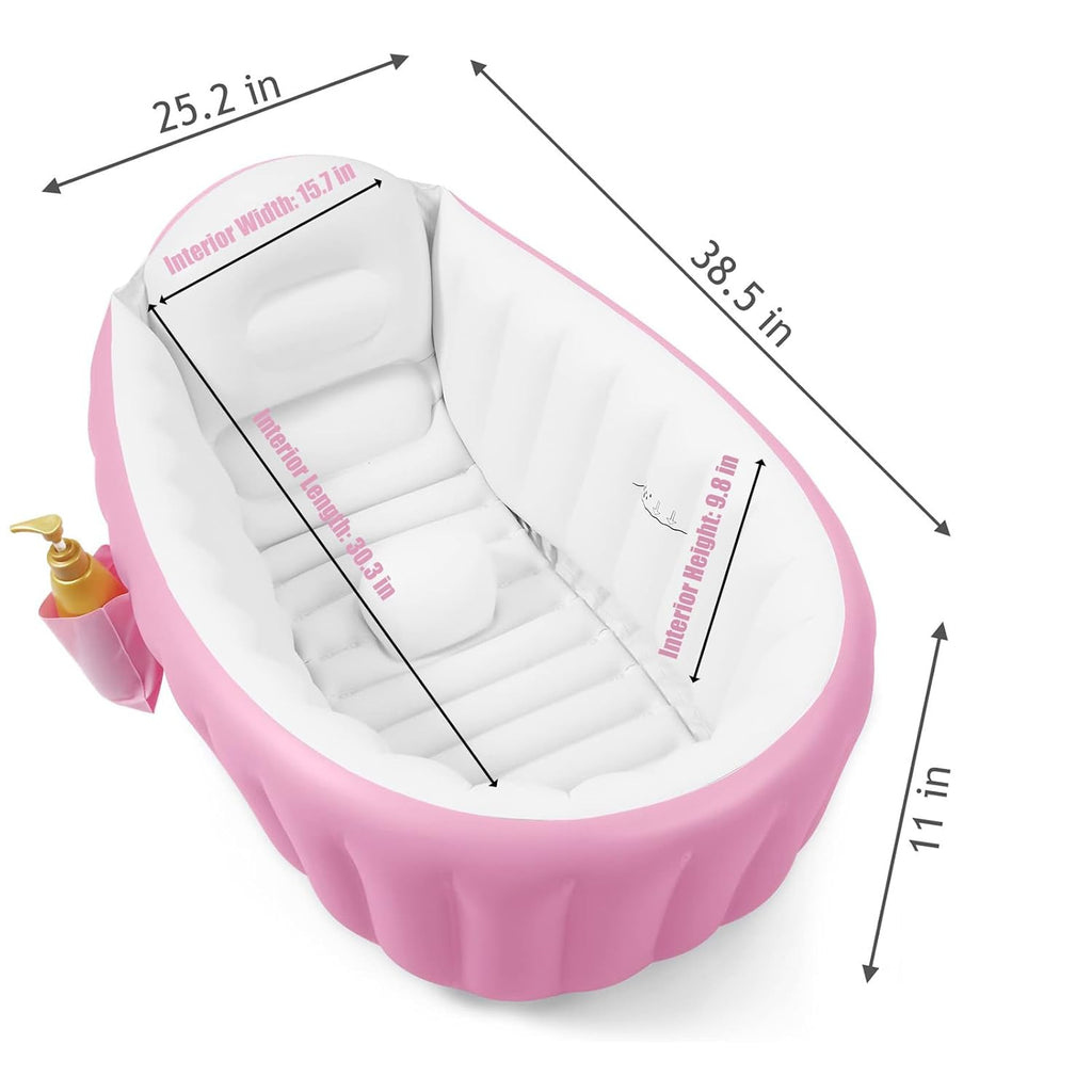 PandaEar Baby Inflatable Bathtub, Portable Travel Baby Infant Bath Tub Toddler Bathtub with Air Pump, Foldable Non-Slip Shower Basin Mini Air Swimming Pool for Newborn (Pink)