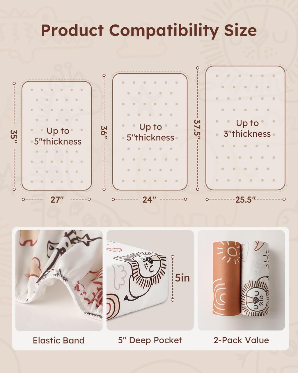 Yoofoss Baby Pack and Play Sheets 2 Pack for Boys and Girls - 38x26 Mini Crib Sheets Fitted Neutral Compatible with Graco Pack n Play Mattress,Ultra Soft Breathable Microfiber Animal World