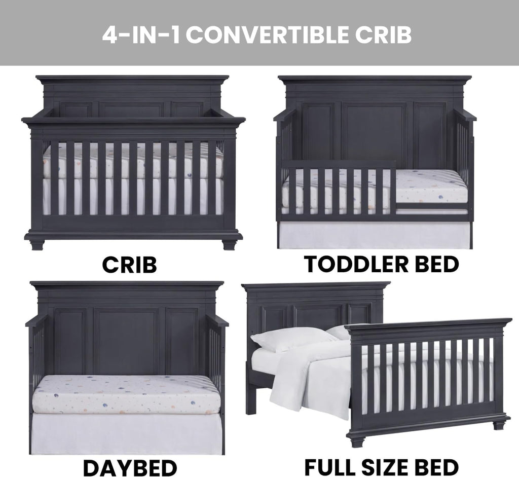 Oxford Baby Weston 4-in-1 Convertible Baby Crib, Midnight Slate, Green Guard Gold Certified
