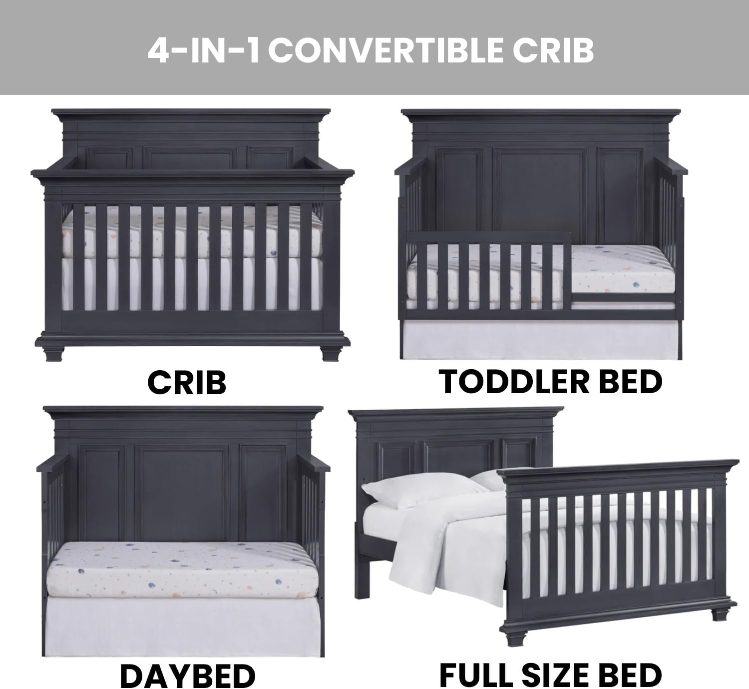 Oxford Baby Weston 4-in-1 Convertible Baby Crib, Midnight Slate, Green Guard Gold Certified