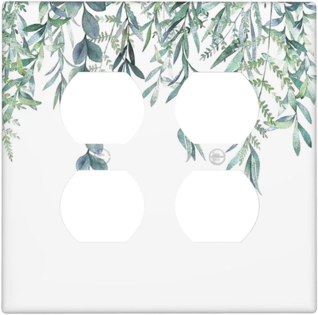 Eucalyptus Leaves Greenery Vine Flowers Simplicity Outlet Covers 2 Gang Double Duplex Decorative Light Switch Covers Electrical Wallplates Socket Faceplate for Bed Room Living Room Decor