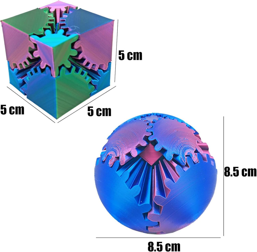 Gear Ball 3D Printed Gear Ball Spin Ball OR Cube Fidget Toy - Perfect for Stress and Anxiety Relaxing Fidget Toy, Desk Toy - Ideal for Sensory Needs and Autism (Red Blue)