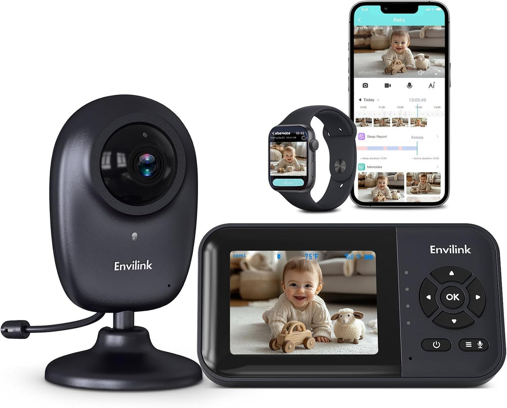 Smart Video Baby Monitor,2.8inch Display,1080p Camera,1500ft Long Range,WiFi On/Off Switch,Night Vision,Feeding Clock,Temperature Detection,2-Way Talk,Free Smart Phone App