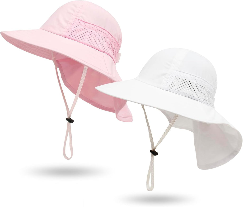 CHUNG Baby Sun Protection Hat Summer Toddler Adjustable UPF 50+ Wide Brim Neck Flap Beach Caps Boys Girls 1-12 Years Kids