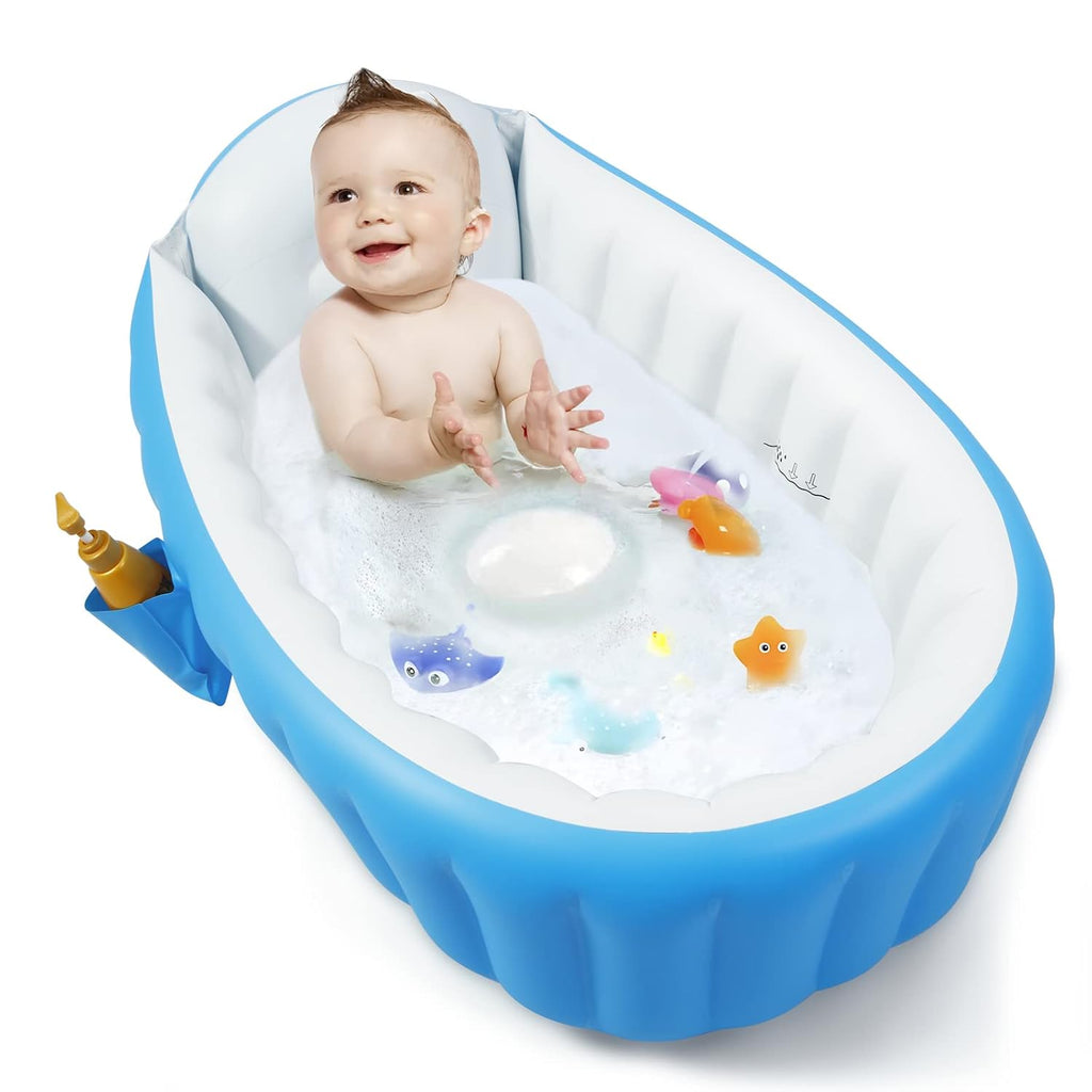 PandaEar Baby Inflatable Bathtub, Portable Travel Baby Infant Bath Tub Toddler Bathtub with Air Pump, Foldable Non-Slip Shower Basin Mini Air Swimming Pool for Newborn (Blue)