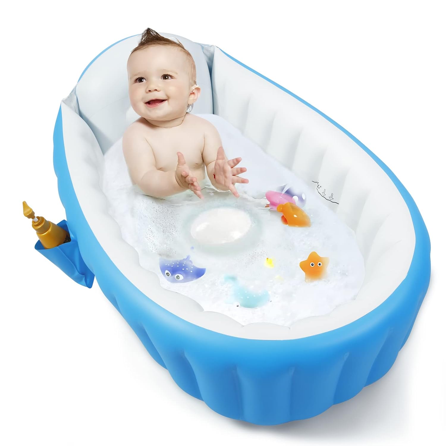 PandaEar Baby Inflatable Bathtub, Portable Travel Baby Infant Bath Tub Toddler Bathtub with Air Pump, Foldable Non-Slip Shower Basin Mini Air Swimming Pool for Newborn (Blue)