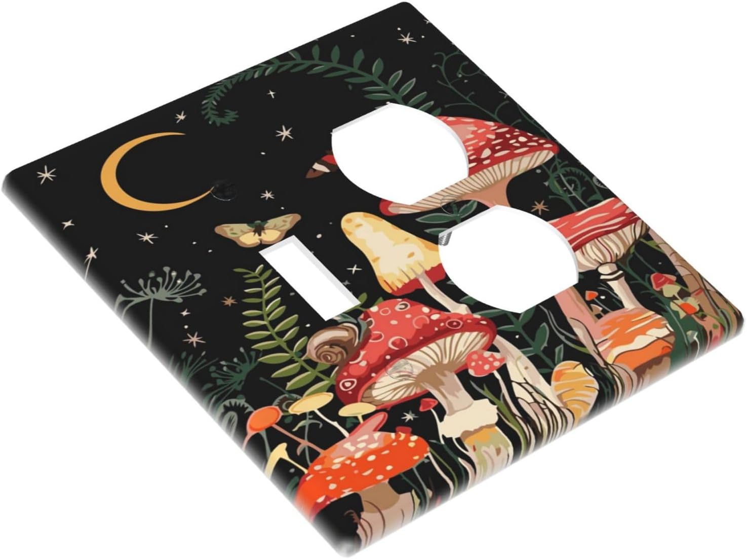 Moon Star Red Mushroom Forest Butterfly Green Plant Wallplates 1 Toggle 1 Duplex Switch Plate Electrical GFCI Faceplate Decorative Light Switch Covers for Kids Room Home Decor