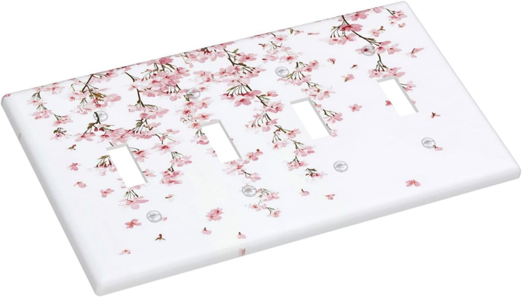 Light Switch Covers Sakura Plant Floral Pink Flowers Quad Toggle Electrical Faceplate 4 Gang Wall Plate Decorative Switch Plates For Bed Room Living Room Decor