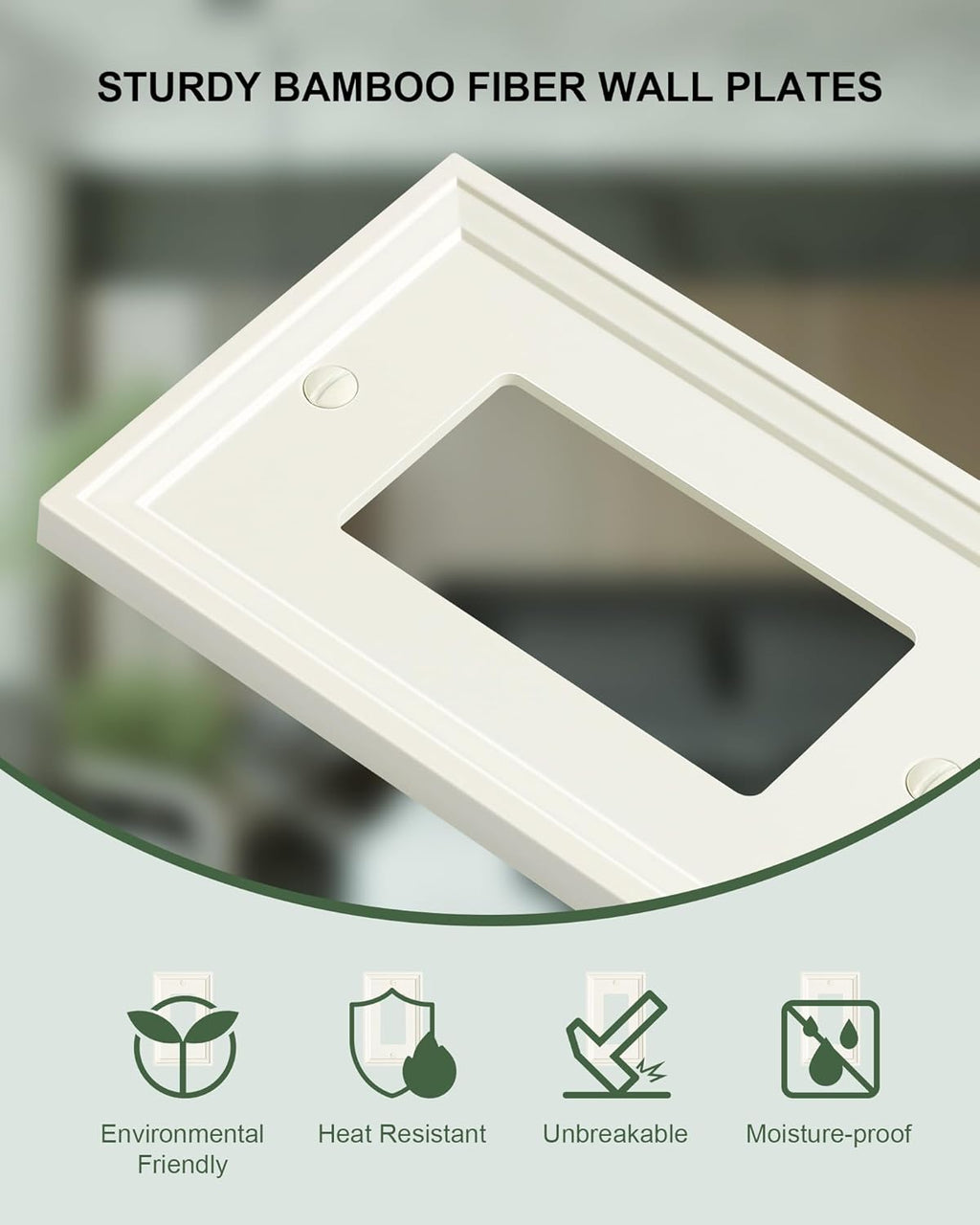 4-Pack Decorator Outlet Cover Plate, Light Almond Modern Decorative Switch Plates and Outlet Covers, Natural Bamboo Fiber Wall Plates for Electrical Outlets