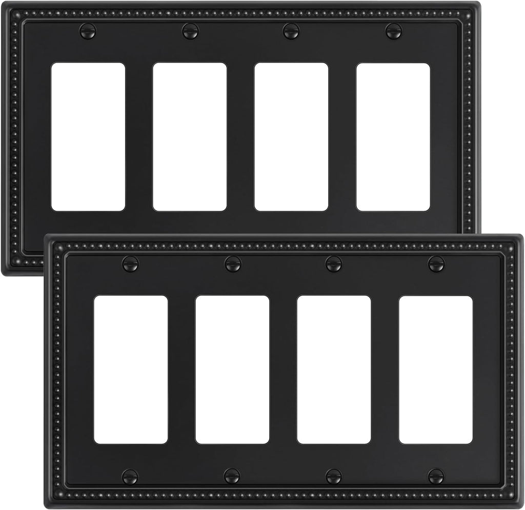 2-Pack Quad Decorator Outlet Cover Plate, Black Pearls Decorative Switch Plates and Outlet Covers, Metal Wall Plates for Electrical Outlets, Receptacle, GFCI Outlet, Dimmer Switch