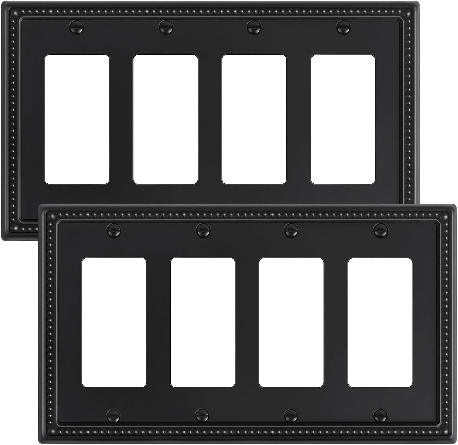 2-Pack Quad Decorator Outlet Cover Plate, Black Pearls Decorative Switch Plates and Outlet Covers, Metal Wall Plates for Electrical Outlets, Receptacle, GFCI Outlet, Dimmer Switch