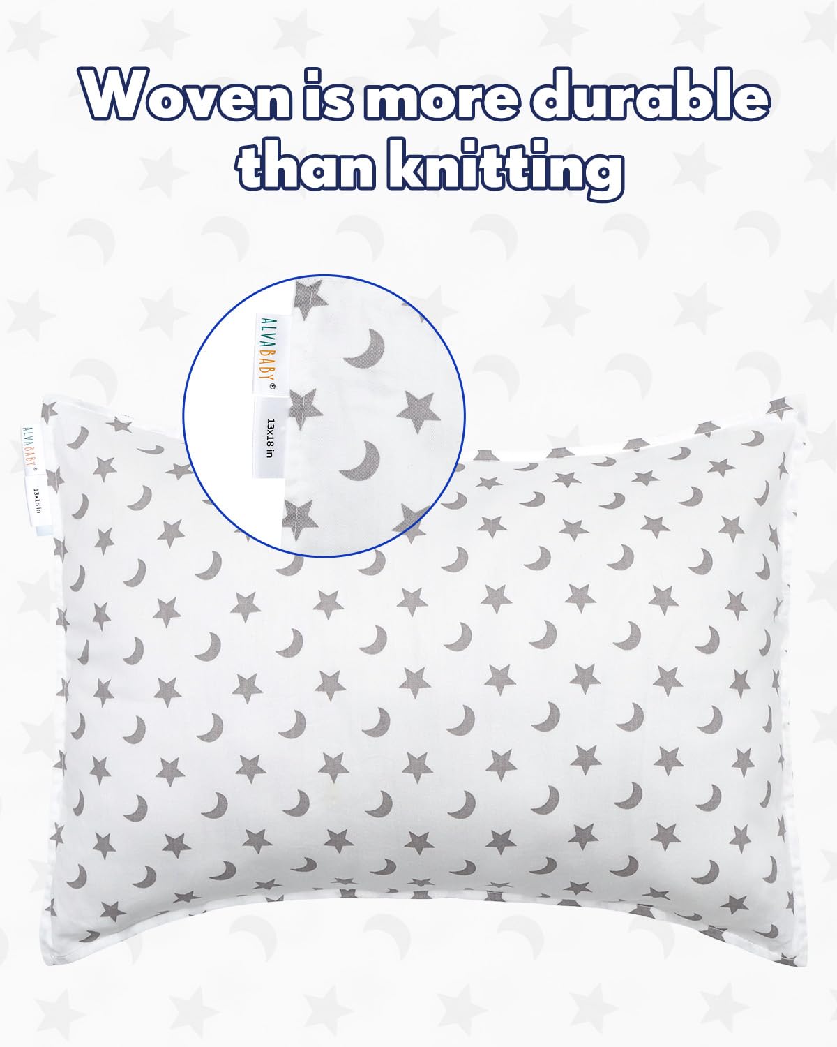 ALVABABY Toddler Pillowcases 2 Pack Organic Cotton Kids Pillow Cover Fit 13"x 18" or 12"x23" Envelope for Girl Boy Sleepy Travel