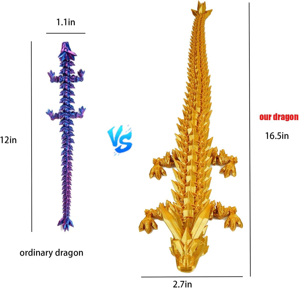 2PCS 16.5inches 3D Printed Dragon,Fidget Toy Dragon for Autism/ADHD, Executive Desk Toys,Home Office Decor (green/gold)