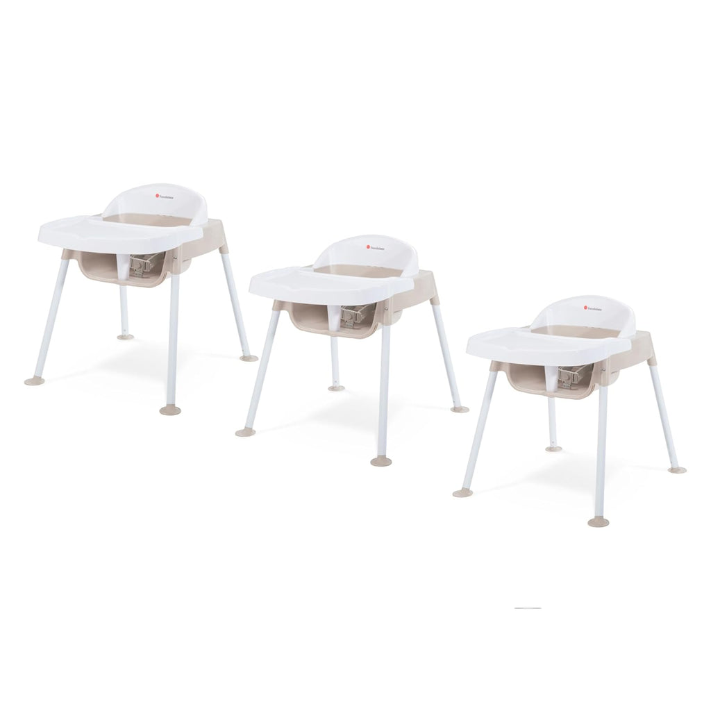 Foundations Secure Sitter Feeding Chairs 3-Pack, No-Tip Feet, 3-Point Adjustable Harness, Removable Tray, Stackable Feeding Chairs (13 inch)