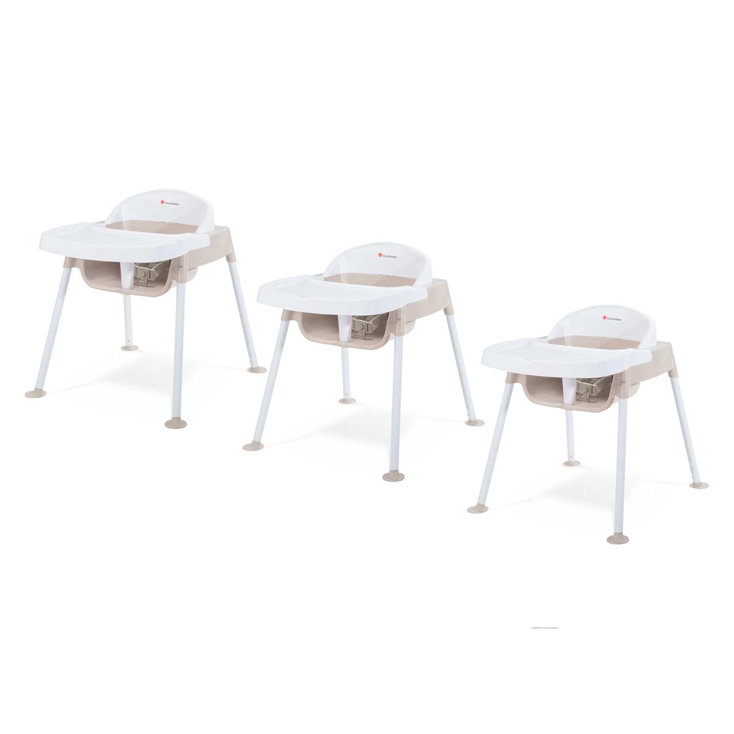 Foundations Secure Sitter Feeding Chairs 3-Pack, No-Tip Feet, 3-Point Adjustable Harness, Removable Tray, Stackable Feeding Chairs (13 inch)