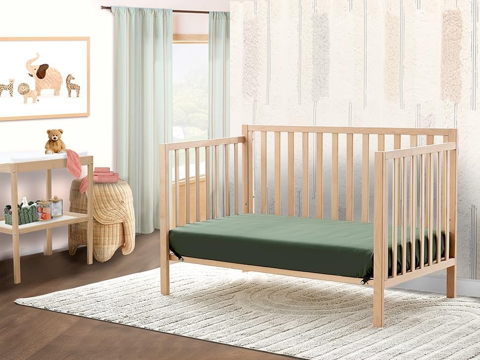 Sorelle Essex Euro 4-in-1 Convertible Crib & Changer – Nursery Furniture Set, Wooden Baby Crib with Non-Toxic Finish, Integrated, Toddler Bed, Daybed, and Full-Size Bed Conversion Kit – Natural
